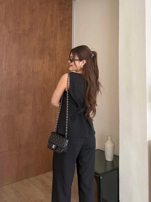 Women Classy Zipper Square Blouse With Trousers Sets